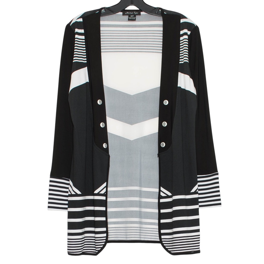 Michael Tyler Cardigan Abstract Minimalist Geometric Classic Black White‎ Small